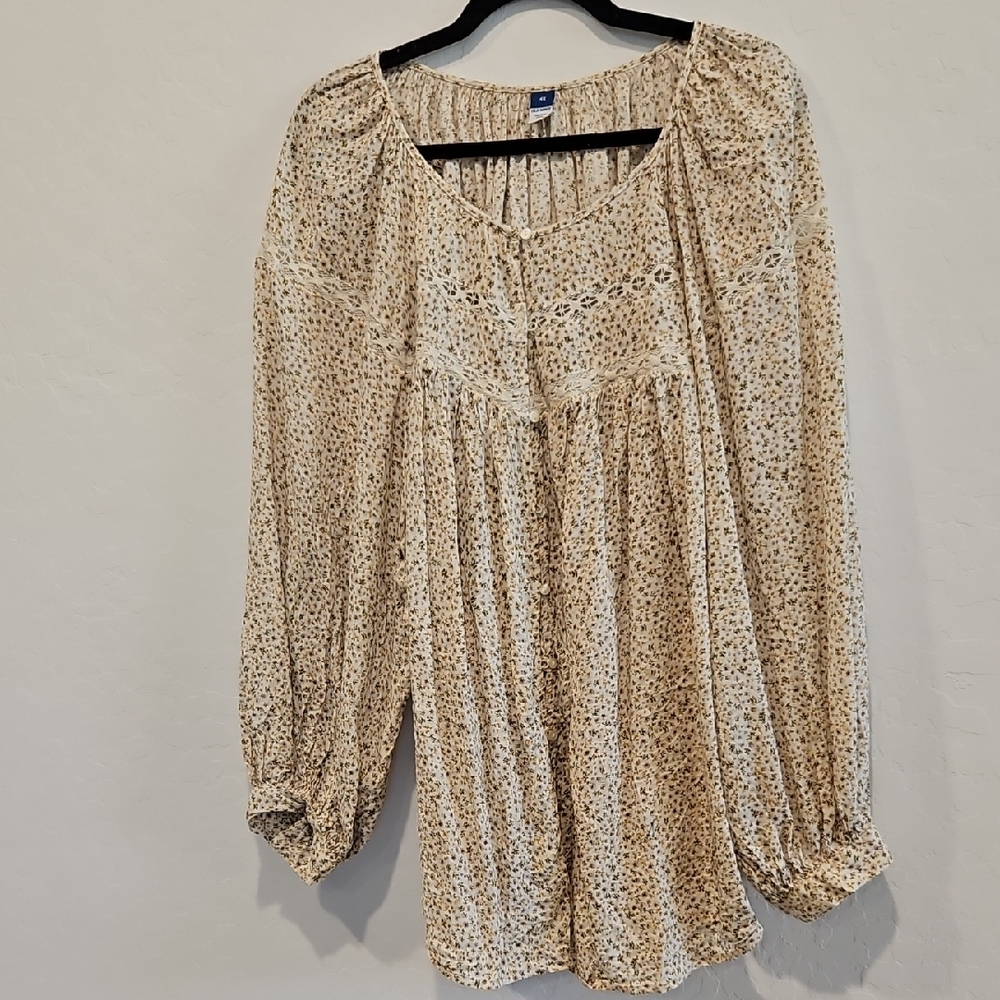 Old Navy Floral Cream and Brown Top